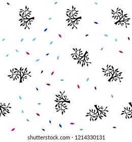 Light Blue, Red vector seamless doodle pattern with leaves, branches. Colorful illustration in doodle style with leaves, branches. Design for textile, fabric, wallpapers.
