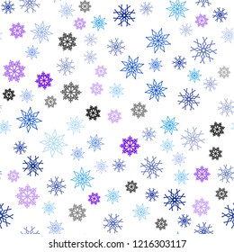 Light Blue, Red vector seamless pattern with christmas snowflakes. Decorative shining illustration with snow on abstract template. Pattern for design of fabric, wallpapers.