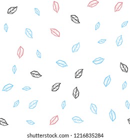 Light Blue, Red vector seamless doodle background with leaves. Glitter abstract illustration with doodles and leaves. Design for wallpaper, fabric makers.