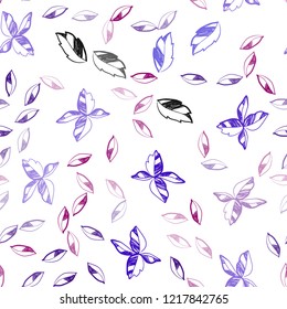 Light Blue, Red vector seamless doodle template with leaves. A vague abstract illustration with leaves in doodles style. Design for textile, fabric, wallpapers.