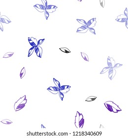 Light Blue, Red vector seamless doodle background with leaves. Brand new colored illustration in blurry style with leaves. Trendy design for wallpaper, fabric makers.