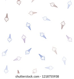 Light Blue, Red vector seamless pattern with cold ice-cream. Illustration with set of delicious sweet ice-cream cones. Pattern for menu of cafes and restaurants.