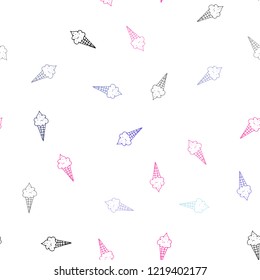 Light Blue, Red vector seamless texture with delicious ice-cream. Decorative illustration with ice-cream on abstract template. Pattern for ads of breakfast, lunch, dinner.