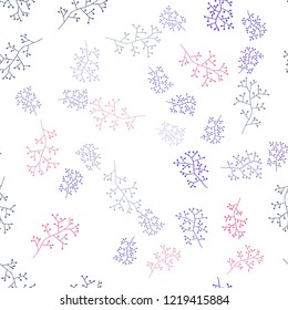 Light Blue, Red vector seamless natural backdrop with branches. Leaves, branches in natural style on white background. Template for business cards, websites.