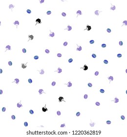 Light Blue, Red vector seamless cover with set of coffee beans. Glitter abstract backdrop with gradient mugs, coffee grains. Template of a black hot beverage in a cafe.