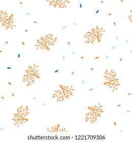 Light Blue, Red vector seamless doodle backdrop with leaves, branches. Illustration with doodles on abstract template. Template for business cards, websites.
