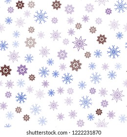 Light Blue, Red vector seamless template with ice snowflakes. Snow on blurred abstract background with gradient. Pattern for design of window blinds, curtains.