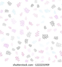 Light Blue, Red vector seamless doodle background with leaves, branches. Leaves, branches in natural style on white background. Pattern for trendy fabric, wallpapers.