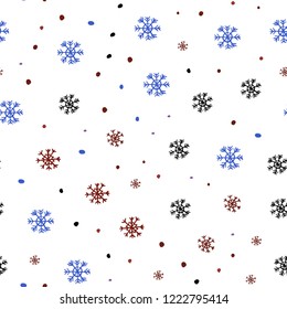 Light Blue, Red vector seamless cover with beautiful snowflakes. Colorful decorative design in xmas style with snow. Pattern for design of window blinds, curtains.