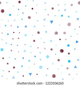 Light Blue, Red vector seamless template with crystals, circles, squares. Circles, lines, rhombus with colorful gradient. Pattern for design of fabric, wallpapers.