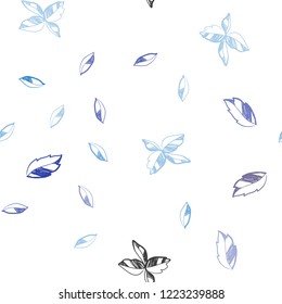 Light Blue, Red vector seamless natural backdrop with leaves. Sketchy doodles with leaves on blurred background. Pattern for design of window blinds, curtains.