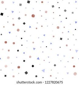 Light Blue, Red vector seamless layout with circles, lines, rectangles. Illustration with colorful circles, triangles, rectangles. Trendy design for wallpaper, fabric makers.