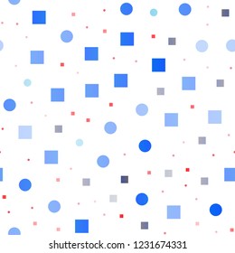 Light Blue, Red vector seamless template with spots, rectangles. Illustration with set of shining colorful abstract circles, cubes. Pattern for trendy fabric, wallpapers.