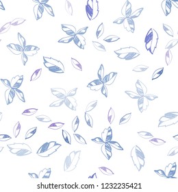Light Blue, Red vector seamless doodle template with leaves. Shining colored illustration with leaves in doodle style. Pattern for trendy fabric, wallpapers.