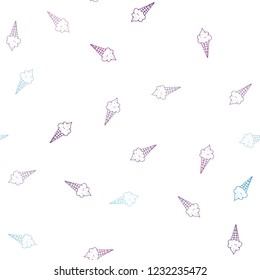 Light Blue, Red vector seamless background with ice-cream cones. Decorative design of ice-cream cones in doodle style. Template of a black hot beverage in a cafe.