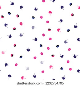 Light Blue, Red vector seamless template with cups of coffee, beans. Decorative gradient design of coffee cups and beans. Template of a black hot beverage in a cafe.