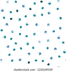 Light Blue, Red vector seamless template with cups of coffee, beans. Colorful illustration with gradient coffee beans, mugs. Pattern for menu of cafes and restaurants.
