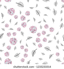 Light Blue, Red vector seamless natural background with leaves, flowers. Colorful illustration in doodle style with leaves, flowers. Pattern for design of window blinds, curtains.