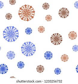Light Blue, Red vector seamless cover with beautiful snowflakes. Glitter abstract illustration with crystals of ice. Template for business cards, websites.