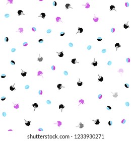 Light Blue, Red vector seamless template with cups of coffee, beans. Gradient illustration with coffee beans, tea cups. Design for ad, poster, banner of cafes, restaurants.