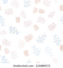 Light Blue, Red vector seamless elegant background with branches. Brand new colored illustration with leaves and branches. Pattern for design of fabric, wallpapers.