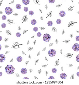 Light Blue, Red vector seamless doodle texture with leaves, flowers. Gradient Leaves, flowers on white background. Template for business cards, websites.