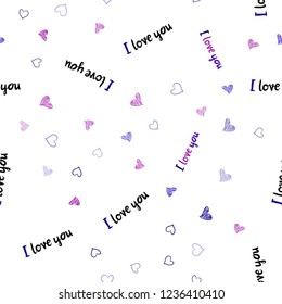 Light Blue, Red vector seamless cover with Shining hearts. Blurred decorative design in doodle style with hearts. Template for Valentine's greeting postcards.