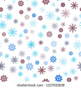 Light Blue, Red vector seamless layout with bright snowflakes. Blurred decorative design in xmas style with snow. Pattern for design of window blinds, curtains.