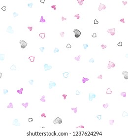 Light Blue, Red vector seamless cover with Shining hearts. Beautiful colored illustration with hearts in celebration style. Pattern can be used for valentine's ad, booklets.