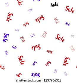 Light Blue, Red vector seamless texture with selling prices 30, 50, 70 %. Gradient illustration with discount signs on white backdrop. Design for business ads, commercials.