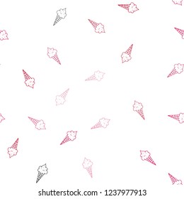 Light Blue, Red vector seamless background with ice-cream cones. Decorative design of ice-cream cones in doodle style. Design for ad, poster, banner of cafes, restaurants.