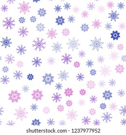 Light Blue, Red vector seamless pattern with christmas snowflakes. Modern geometrical abstract illustration with crystals of ice. Pattern for trendy fabric, wallpapers.