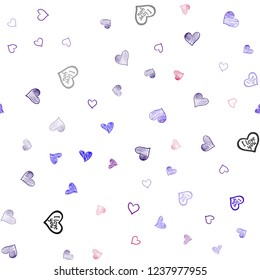 Light Blue, Red vector seamless texture with lovely hearts. Blurred decorative design in doodle style with hearts. Template for Valentine's greeting postcards.