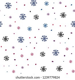 Light Blue, Red vector seamless pattern with christmas snowflakes. Glitter abstract illustration with crystals of ice. Pattern for trendy fabric, wallpapers.