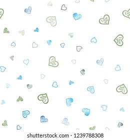 Light Blue, Red vector seamless texture with lovely hearts. Hearts on blurred abstract background with colorful gradient. Pattern for carnival, festival romantic leaflets.