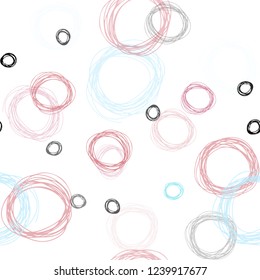 Light Blue, Red vector seamless template with circles. Blurred bubbles on abstract background with colorful gradient. Texture for window blinds, curtains.