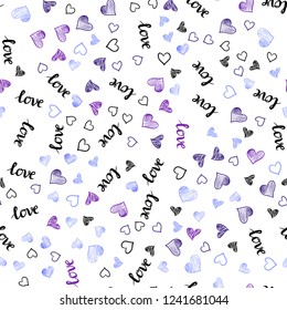 Light Blue, Red vector seamless template with text LOVE YOU, hearts. Illustration with phrase LOVE YOU, hearts for valentine's day. Design for textile, fabric, wallpapers.