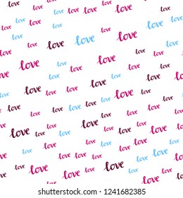 Light Blue, Red vector seamless texture with words LOVE YOU. Decorative design in doodle style with text LOVE YOU. Design for textile, fabric, wallpapers.