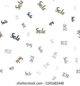 Light Blue, Red vector seamless background with 30, 50, 70 % signs of sales. Colored words of sales with gradient on white background. Template for season sales, shopping ads.