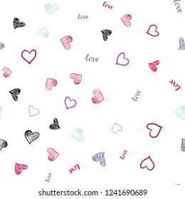 Light Blue, Red vector seamless pattern with phrase LOVE YOU, hearts. Romantic illustration with colorful phrase LOVE YOU, hearts. Design for wallpaper, fabric makers.