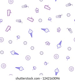 Light Blue, Red vector seamless texture with delicious snacks. Blurred decorative design of snacks in doodle style. Pattern for ads of breakfast, lunch, dinner.