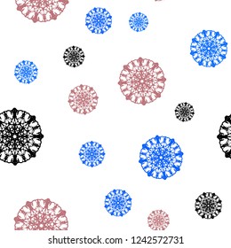 Light Blue, Red vector seamless cover with beautiful snowflakes. Glitter abstract illustration with crystals of ice. Pattern for trendy fabric, wallpapers.