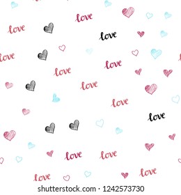 Light Blue, Red vector seamless pattern with phrase LOVE YOU, hearts. Illustration with phrase LOVE YOU, hearts for valentine's day. Texture for window blinds, curtains.