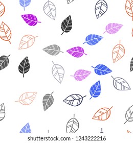 Light Blue, Red vector seamless doodle template with leaves. Doodle illustration of leaves in Origami style with gradient. Pattern for design of fabric, wallpapers.