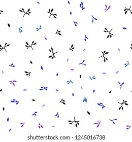 Light Blue, Red vector seamless natural backdrop with leaves. Sketchy doodles with leaves on blurred background. Pattern for trendy fabric, wallpapers.