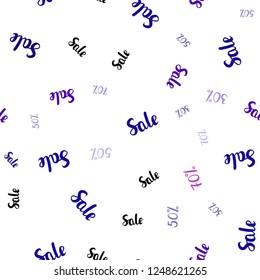 Light Blue, Red vector seamless texture with selling prices 30, 50, 70 %. Illustration with signs of sales on abstract template. Backdrop for ads, leaflets of Black Friday.