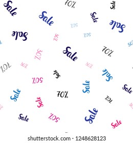 Light Blue, Red vector seamless template with 30, 50, 70% selling. Abstract illustration with colorful gradient symbols of sales. Backdrop for mega promotions, discounts.