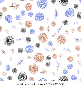 Light Blue, Red vector seamless elegant pattern with leaves and flowers. Leaves and flowers with gradient on white background. Design for textile, fabric, wallpapers.