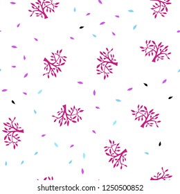 Light Blue, Red vector seamless doodle pattern with leaves, branches. An elegant bright illustration with leaves and branches. Pattern for design of fabric, wallpapers.