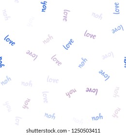 Light Blue, Red vector seamless texture with words LOVE YOU. Decorative design in doodle style with text LOVE YOU. Design for wallpaper, fabric makers.